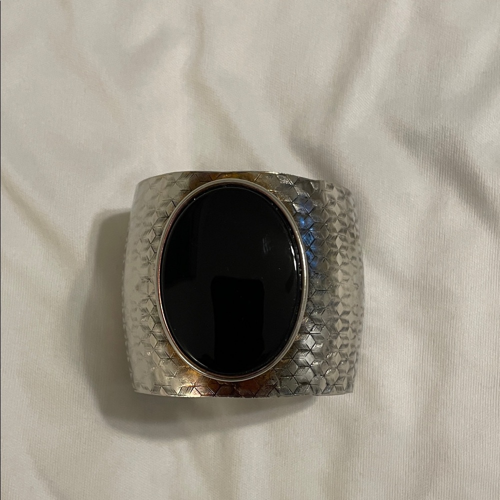 Vintage Silver Cuff Bracelet with Black Stone